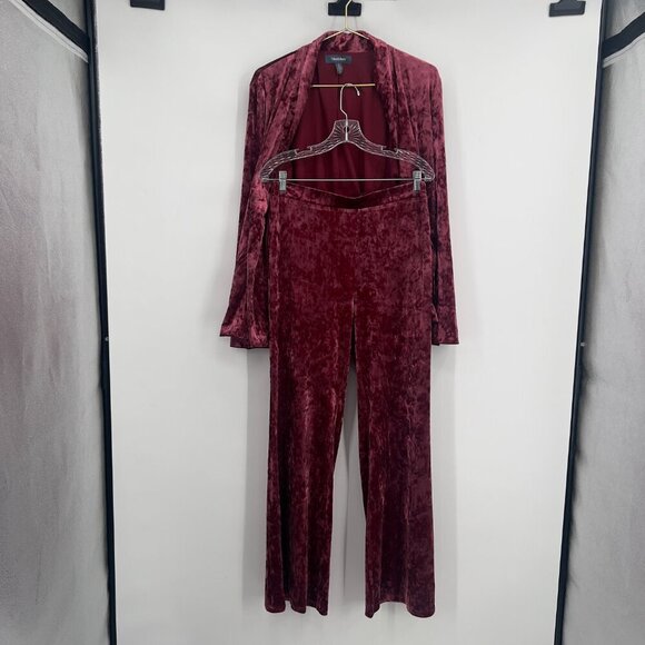 ModCloth Crushed Velvet Blazer & Pants Set Burgundy Size L - Picture 1 of 16